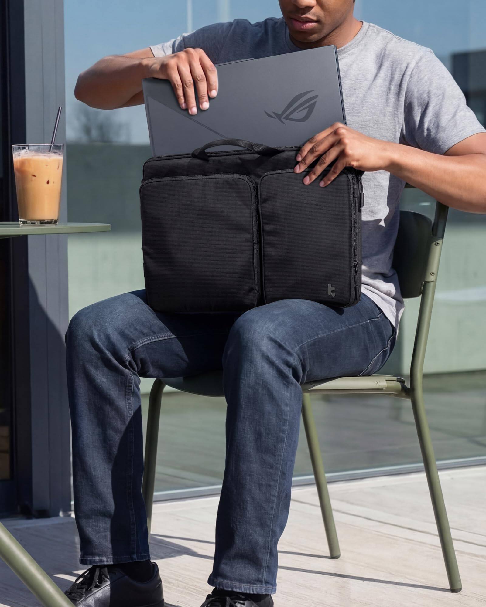 Alt View 8. tomtoc - Defender-A42 Premium 360° Protective Laptop Shoulder Bag for 17"-17.3" HP Dell Acer ASUS Lenovo ThinkPad Gaming Laptop - Black.