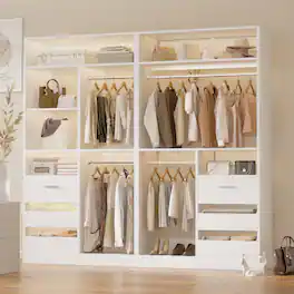 Aheaplus - 2-Set 72" Heavy Duty Walk-in Wardrobe, Closet Organizer with 6 Drawers & 4 Hanging Rods for Home/Garage - White