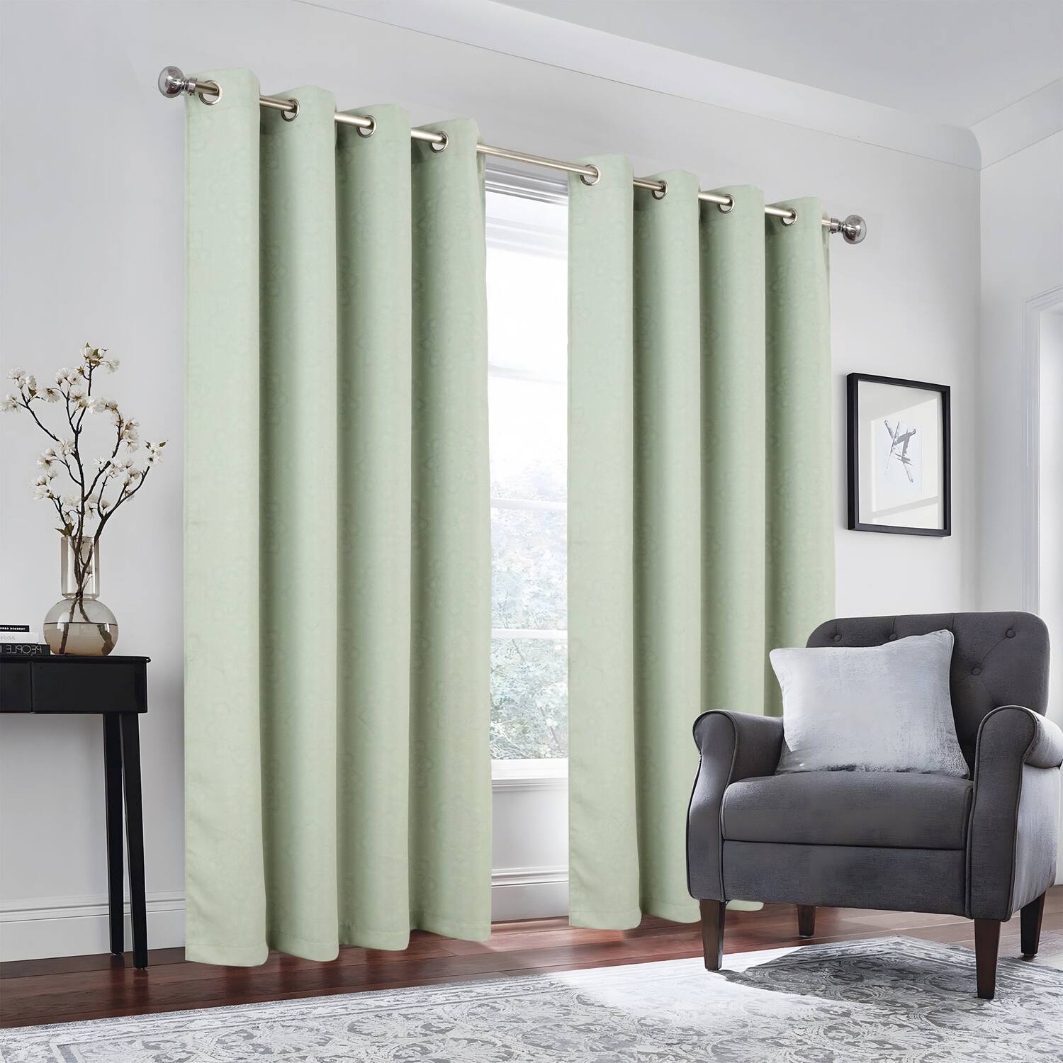 Left. RT Designers Collection - RT Designers Collection 100% Polyester 190 GSM Tilley Revisible Blackout Grommet Curtain Panel 54" x 84" Sage - Sage.
