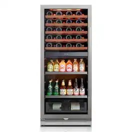 Ca'Lefort - 24inch Dual Zone Wine Cooler & Beverage Refrigerator: 40-Bottle Wine Fridge + 112-Can Drinks Cooler, for Home,Bar,Office - Stainless Steel