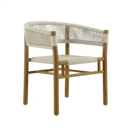 Front. Outdoor Escape - Outdoor Patio Teak, Curved-Back Dining Armchairs Set Of 2, Armrests, Stackable - Brown.