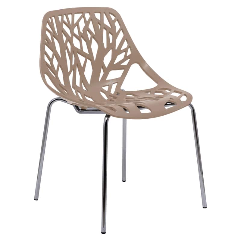 LeisureMod - Asbury Stackable Modern Dining Chair with Cut Out Design and Chrome Legs Side Chair for Home Living Room - Taupe price history on PriceWatchPro