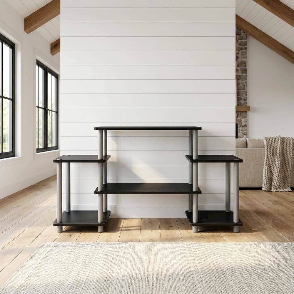 Angle. FurniFact - Black/Grey no tools entertainment center with modern design - Black/Grey.