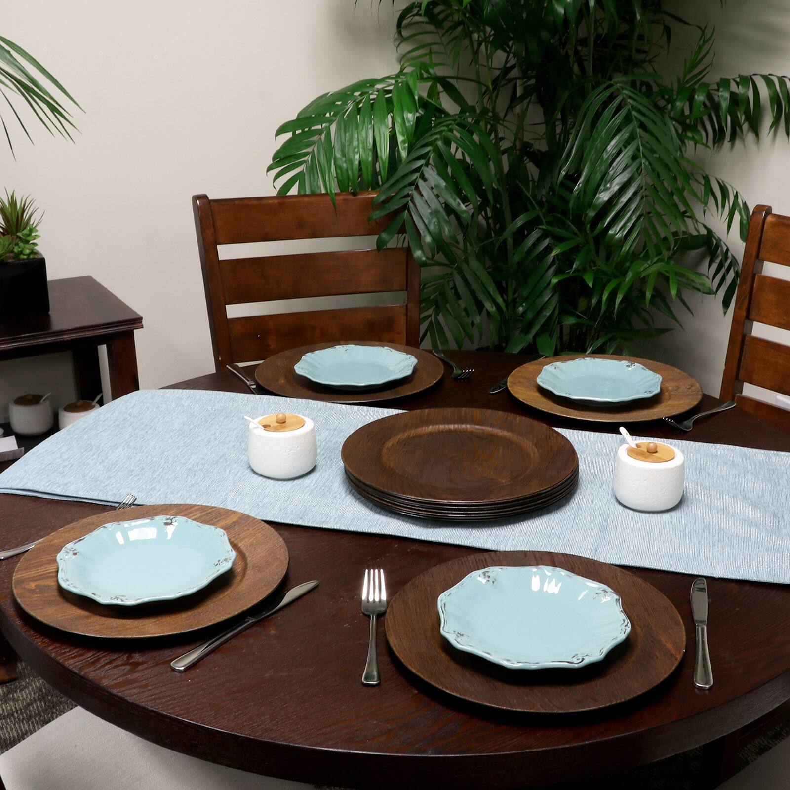 Alt View 3. Gibson - Gibson Home Feri 13" Wooden Skin Luxe Chargers, Set of 12 - Brown.