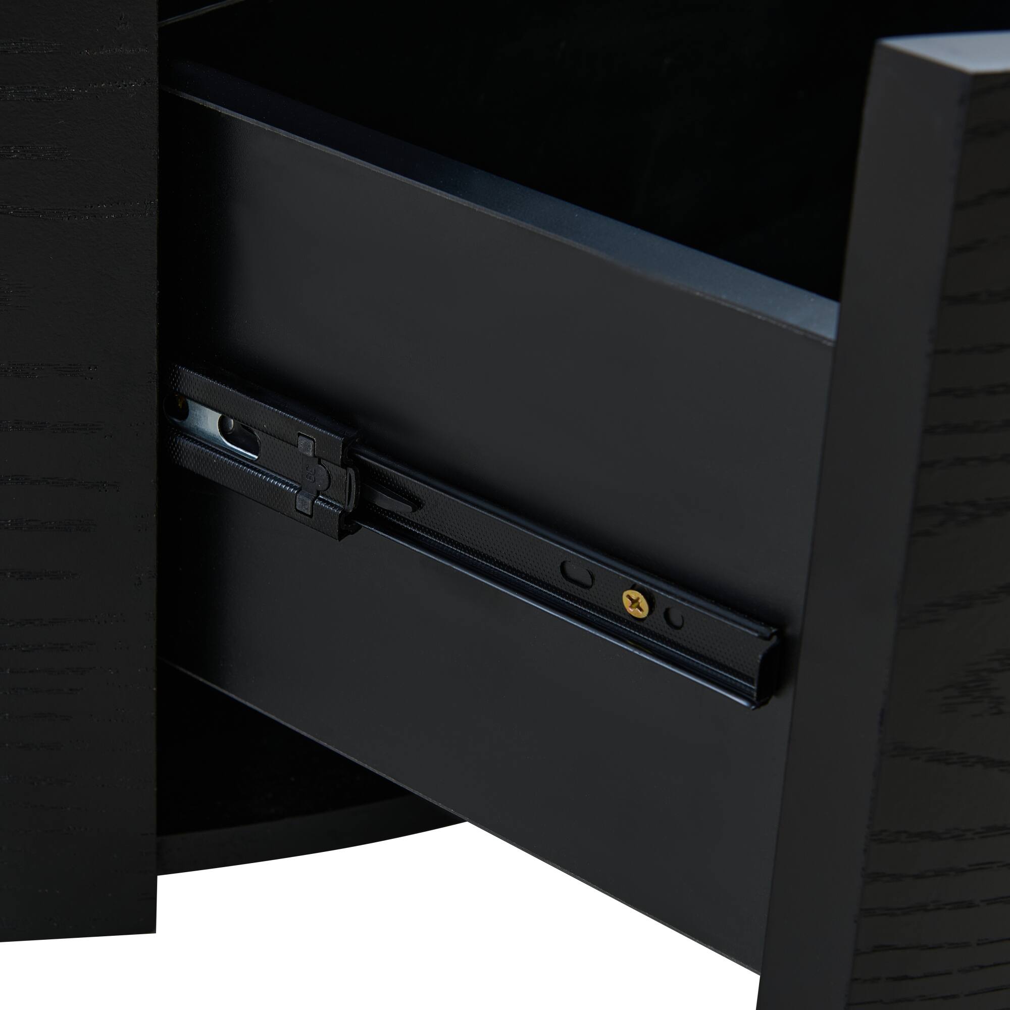 Alt View 9. GOODSILO - Modern Round Mobile Coffee Table with Two Drawers and Marble-Pattern Top - Black.