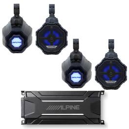 Alpine - (2) SPV-65RGB-CAN 6.5” Cage-Mounted Universal Weather-Resistant Coaxial RGB LED Speaker Pods with KTA-30FW Amp - Black/Gray