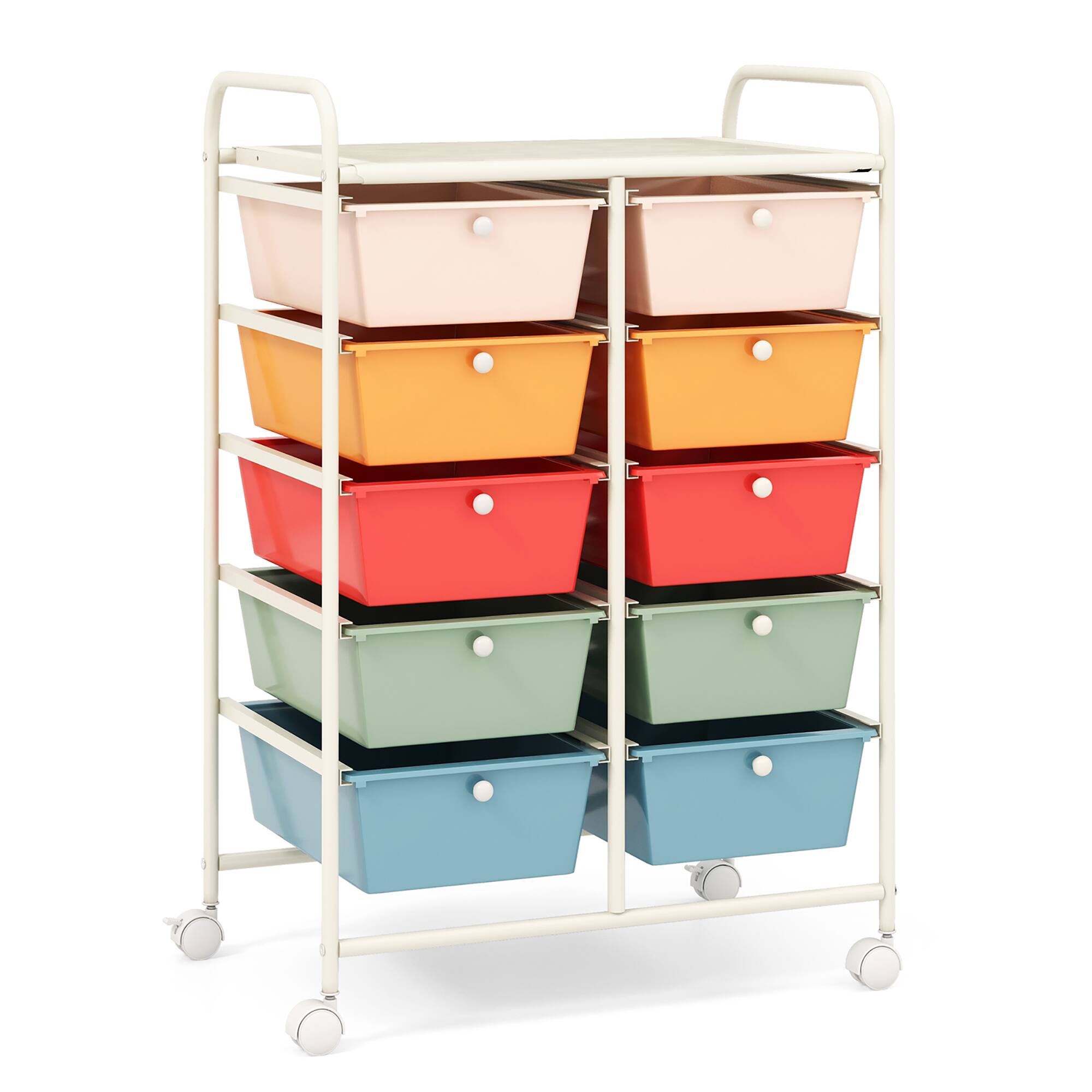 Gymax - 10-Drawer Rolling Storage Cart Tools Scrapbook Paper Organizer on Wheels - Macaron