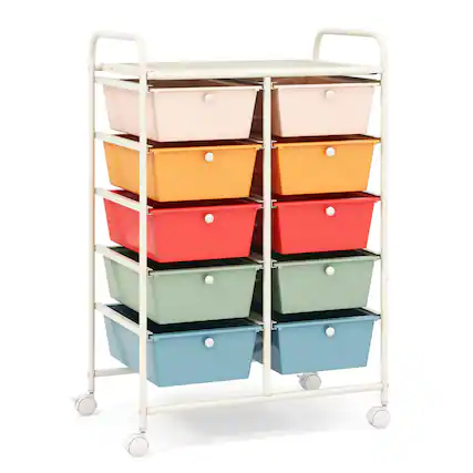 Front. Gymax - Gymax 10-Drawer Rolling Storage Cart Tools Scrapbook Paper Organizer on Wheels Macaron - Macaron.