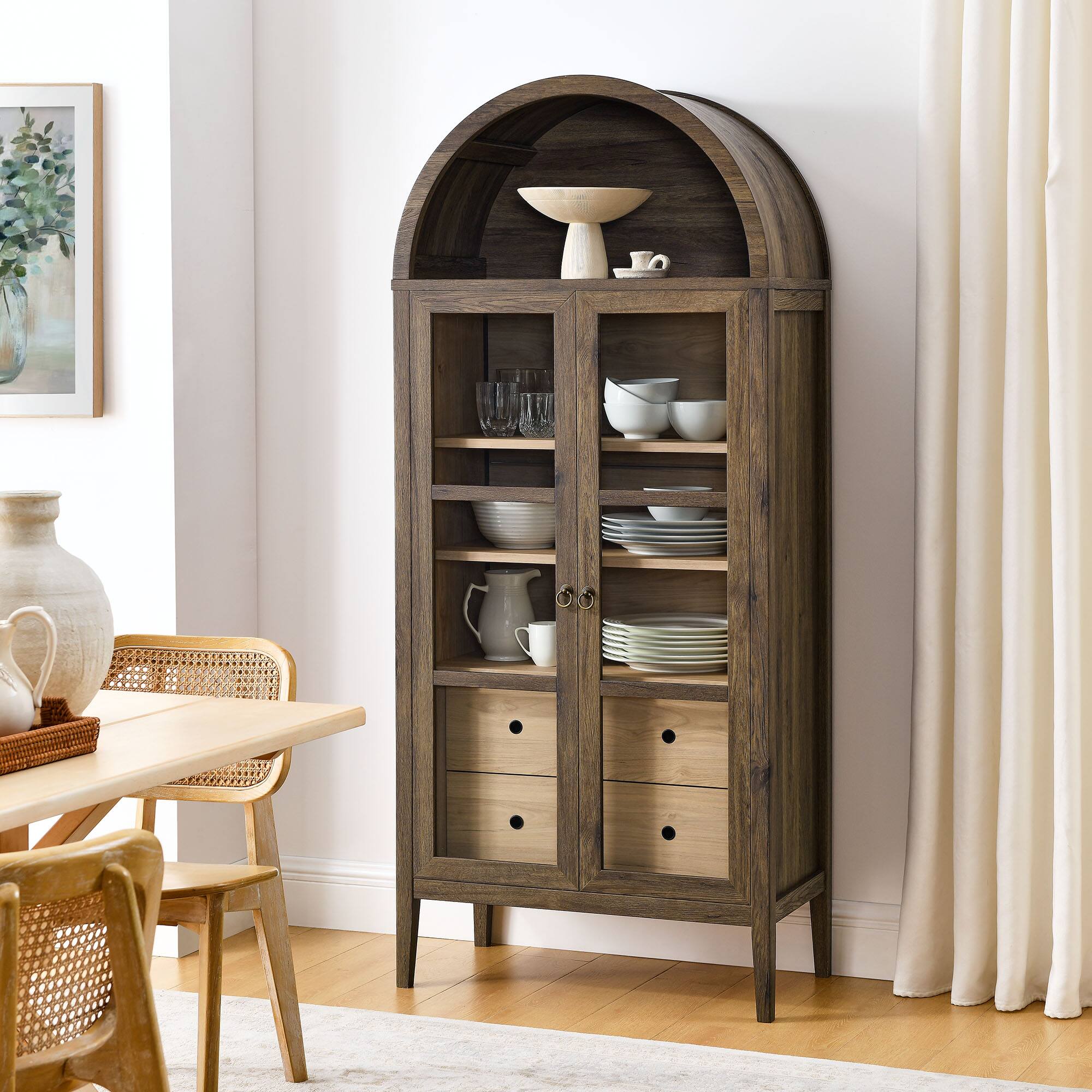 Alt View 1. Modway - Nolan Tall Arched Storage Display Cabinet by Modway - Walnut Hickory.