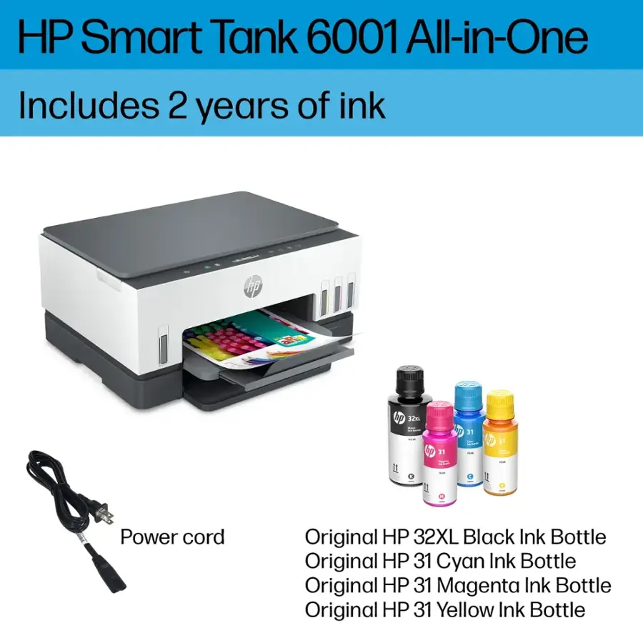HP Smart Tank 6001 All-in-One includes 2 years of ink.