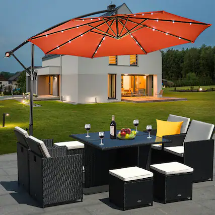 Front. Gymax - Gymax 10Ft Patio Solar LED Outdoor Offset Hanging Umbrella w/ 24 Lights Orange - Orange.