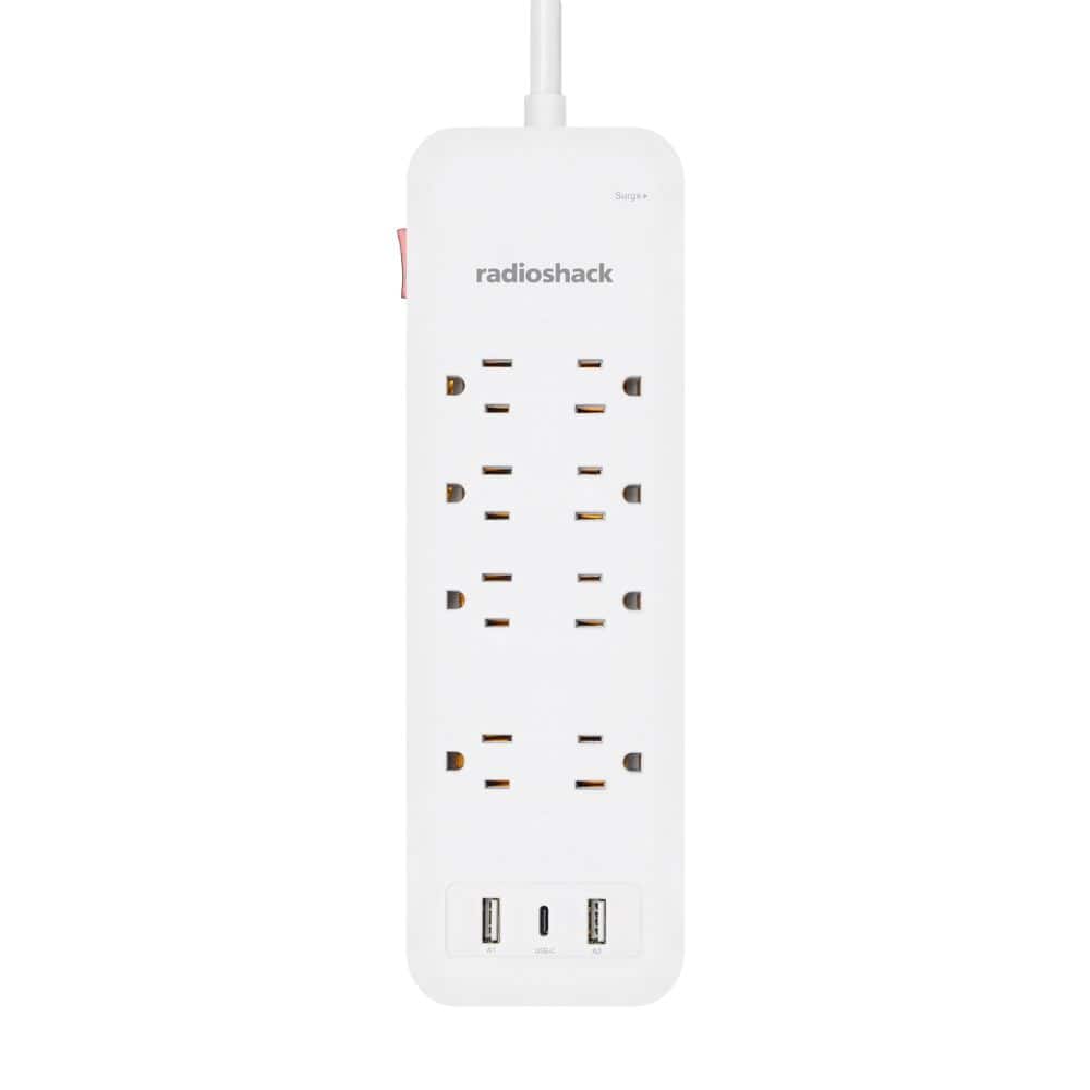 RadioShack - 8 Outlet Power Strip + 2 USB ports + 1 USB-C ports with 2450J protection 6100856