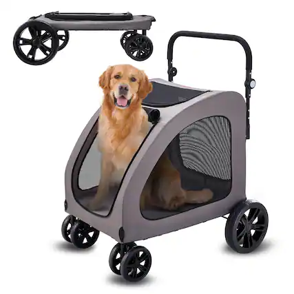 Front. VEVOR - Pet Stroller, 4 Wheels Dog Stroller with Brakes, 160lbs Weight Capacity, Portable Puppy Stroller Carrier - Dark Grey.