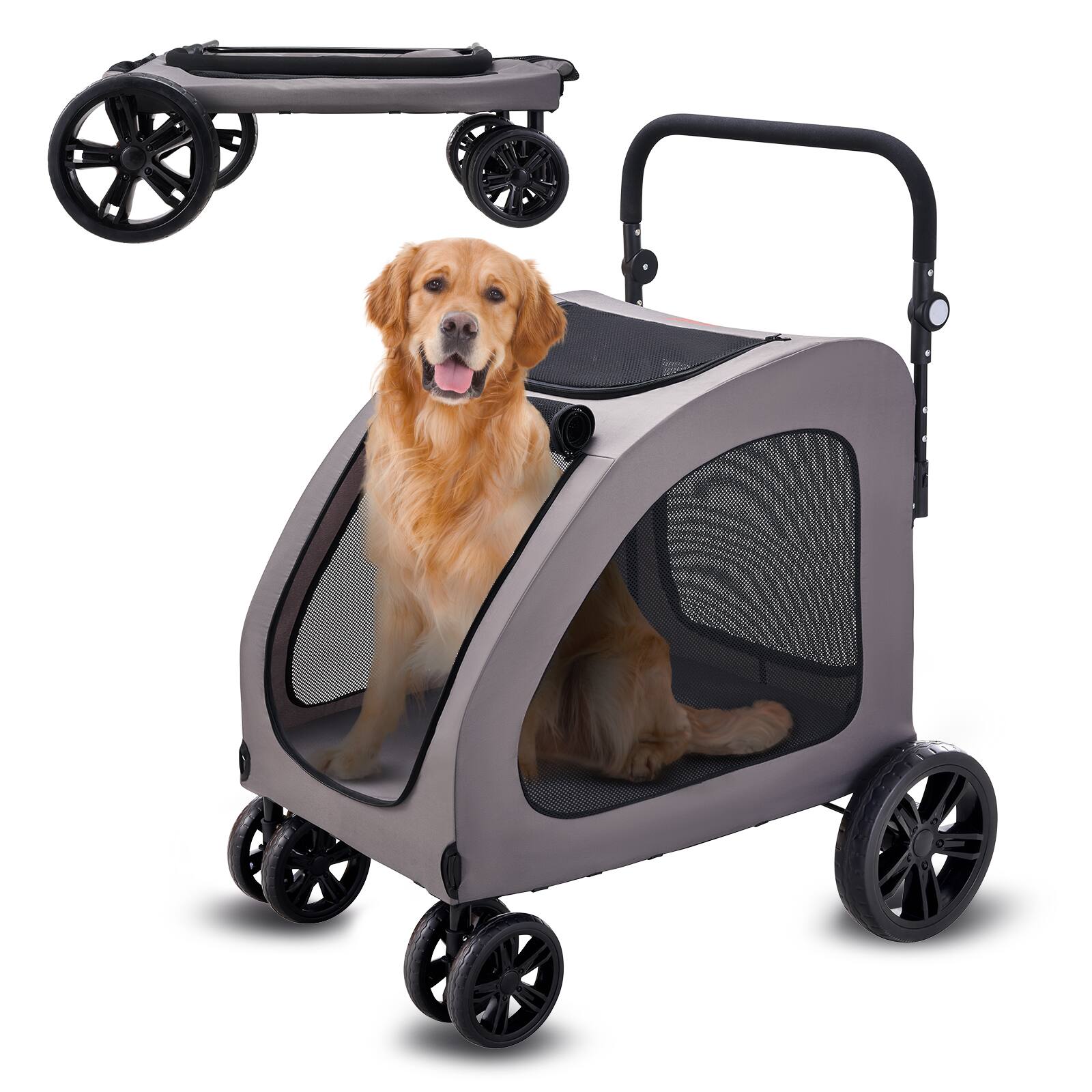 Front. VEVOR - Pet Stroller, 4 Wheels Dog Stroller with Brakes, 160lbs Weight Capacity, Portable Puppy Stroller Carrier - Dark Grey.
