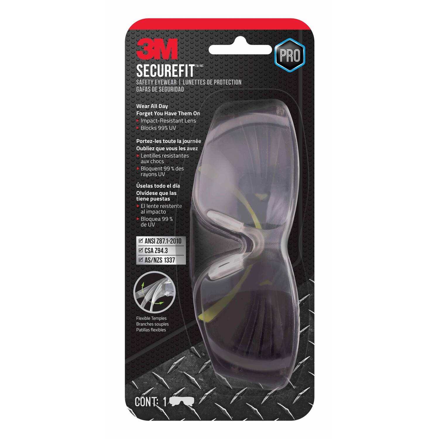 3M - SecureFit Anti-Fog Safety Glasses Mirror Lens Black/Green Frame 1 pc - Black | Green