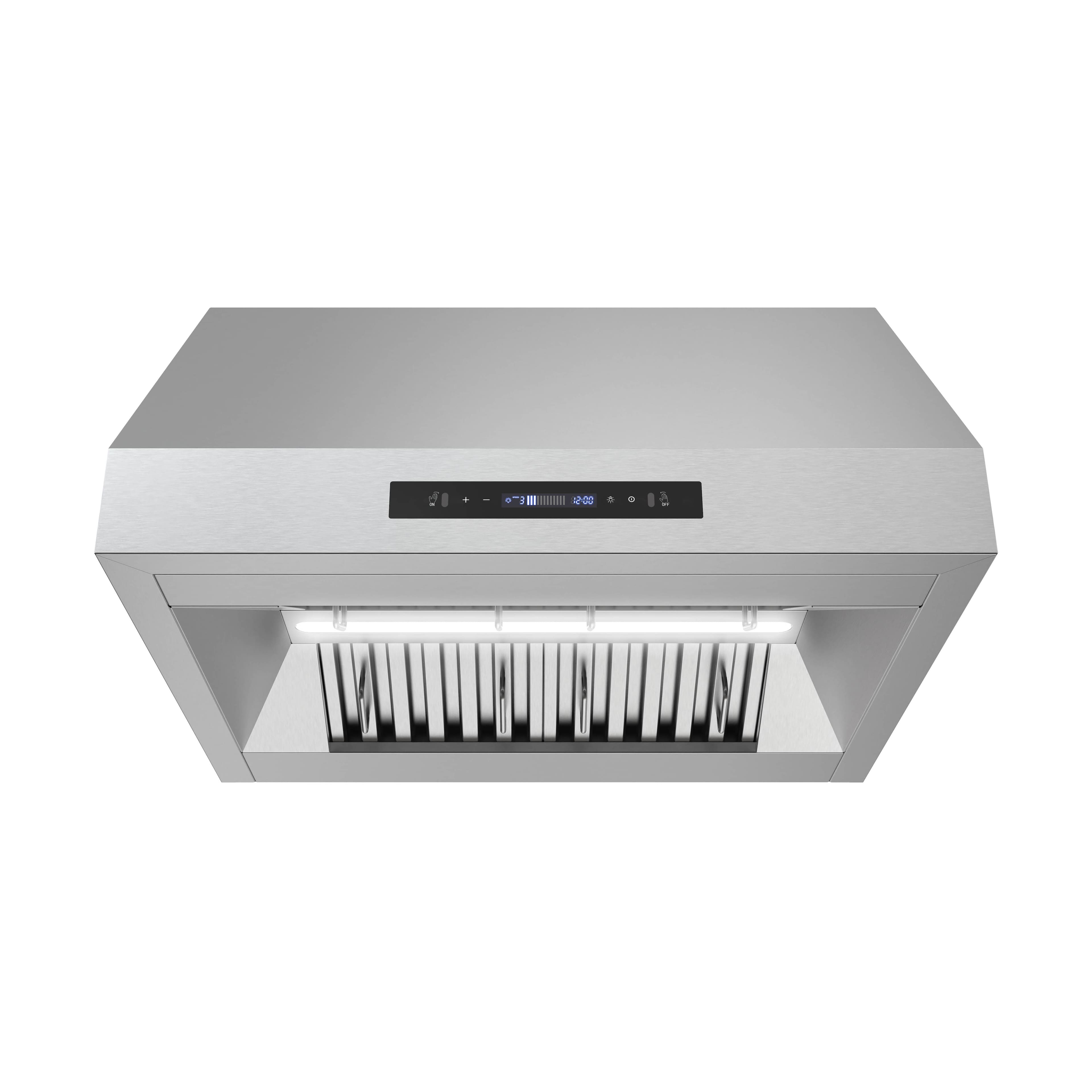 Angle. Streamline - 30 in. Gattola Ducted Undermount 406 CFM Range Hood, Baffle Filters, Touchpad Control, LED Lights - Brushed Stainless Steel.