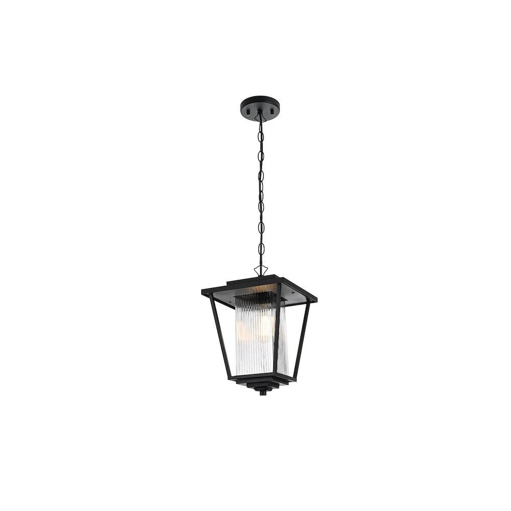 Angle. Elegant Lighting - York 7 inch Outdoor Pendant in Black - Black.