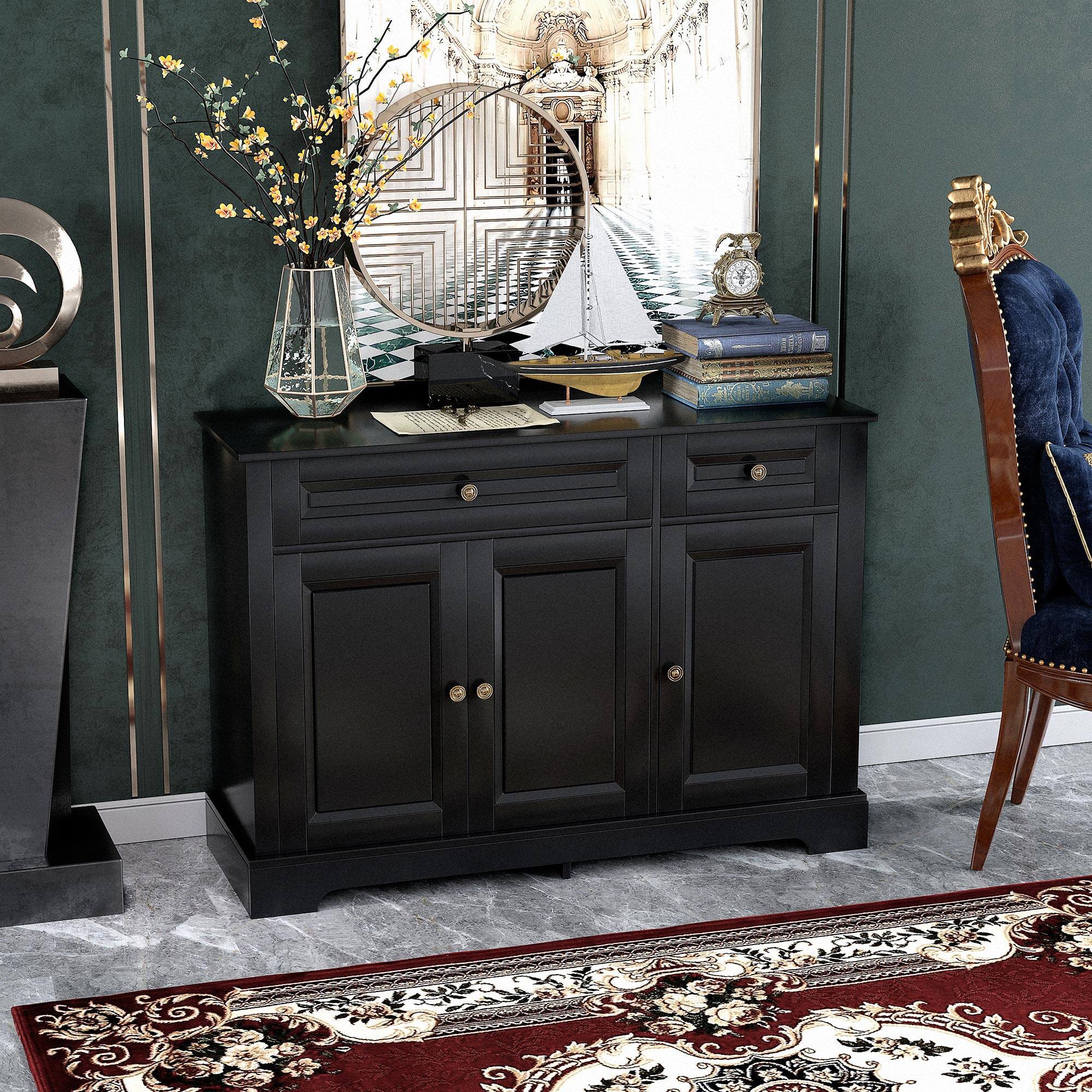 Alt View 1. Homcom - Buffet Cabinet, Modern Accent Cabinet with 2 Drawers and Adjustable Shelves - Black.