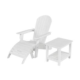 WestinTrends - Tuscany 3-Piece HIPS Outdoor Folding Adirondack Seashell Chair With Folding Ottoman And Side Table - White