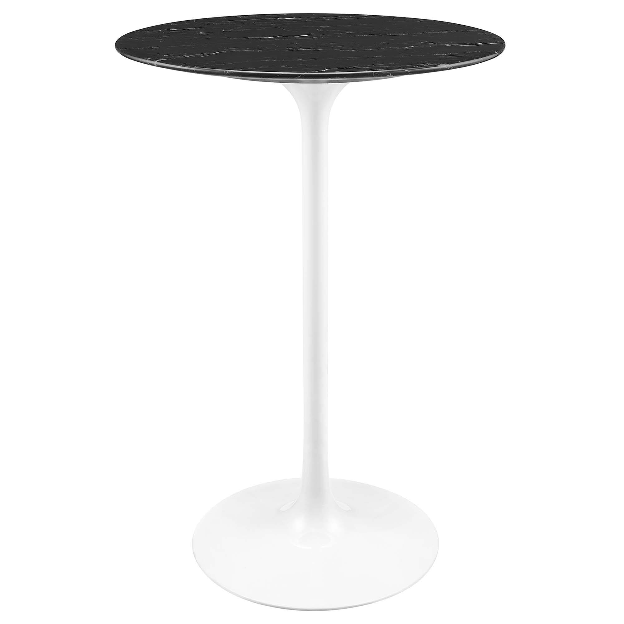 Angle. Modway - Lippa Round Artificial Marble Bar Table - White Black.
