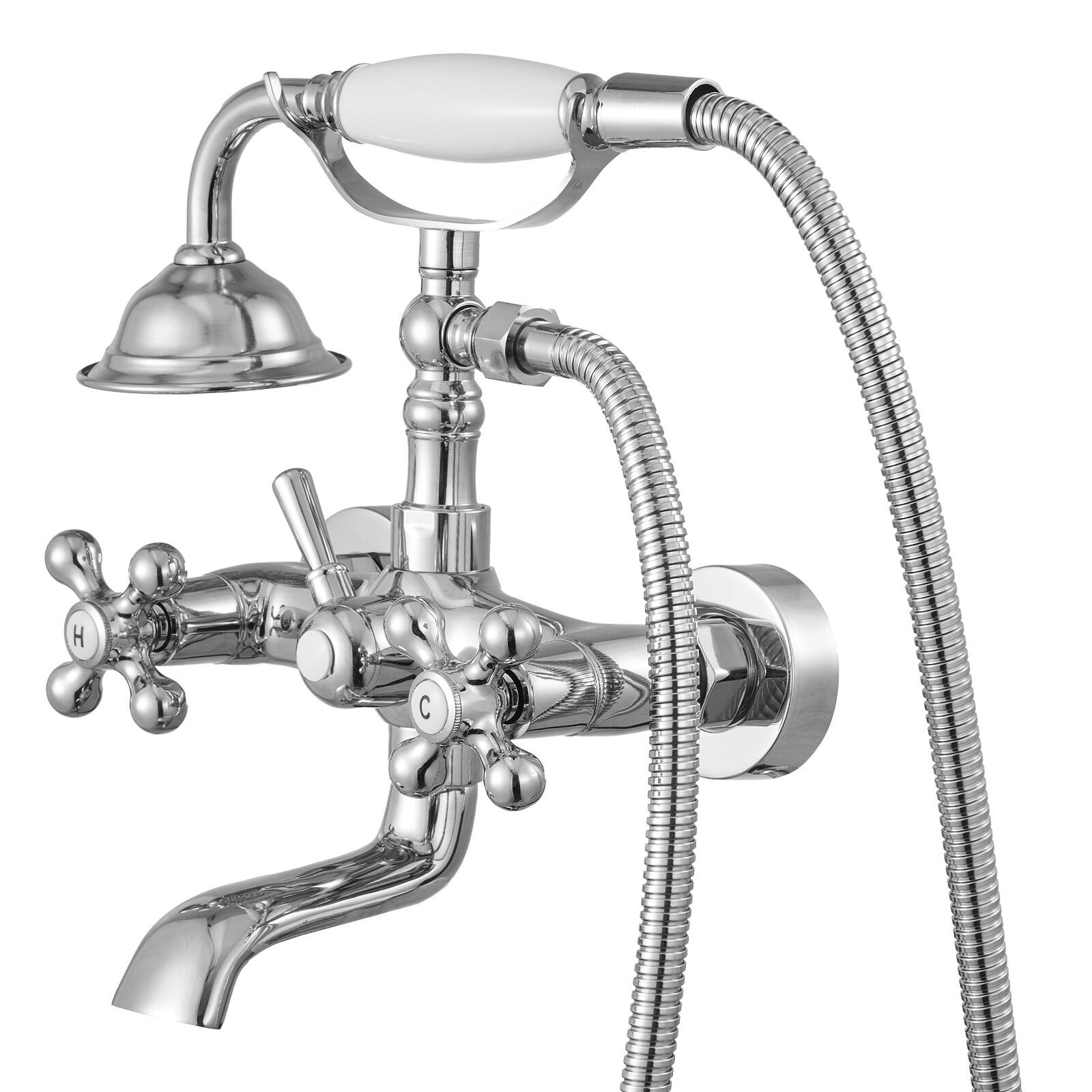 Alt View 5. VEVOR - Clawfoot Tub Faucet, Wall Mount Bathtub Faucets, Vintage Polished Chrome Clawfoot Tub Filler Faucet Shower Kit - Polished Chrome.