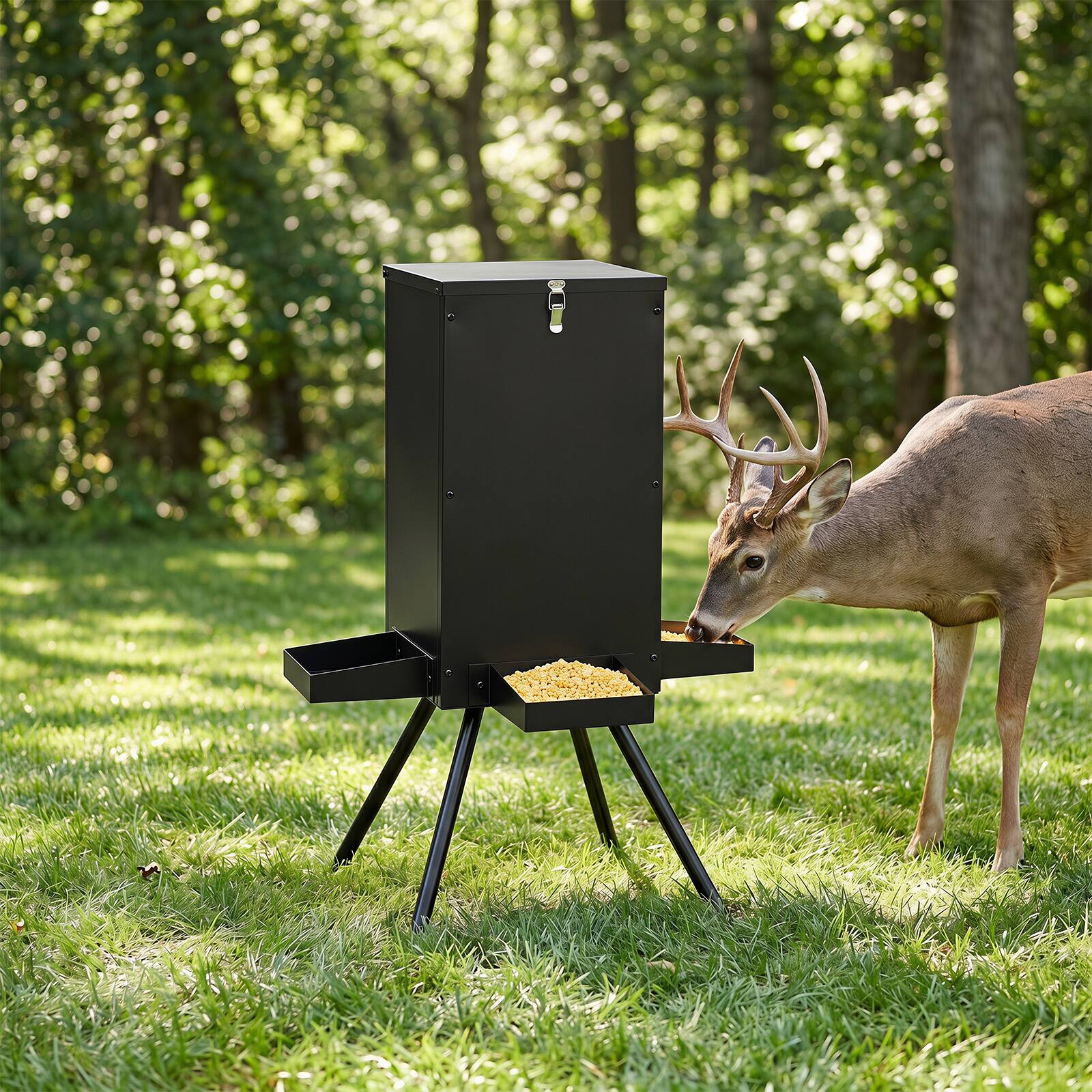 Alt View 1. Costway - Costway 90LB Gravity Deer Feeder with 4 Feeding Trays and 4-Leg Stand for Hunting, Farm - Black.