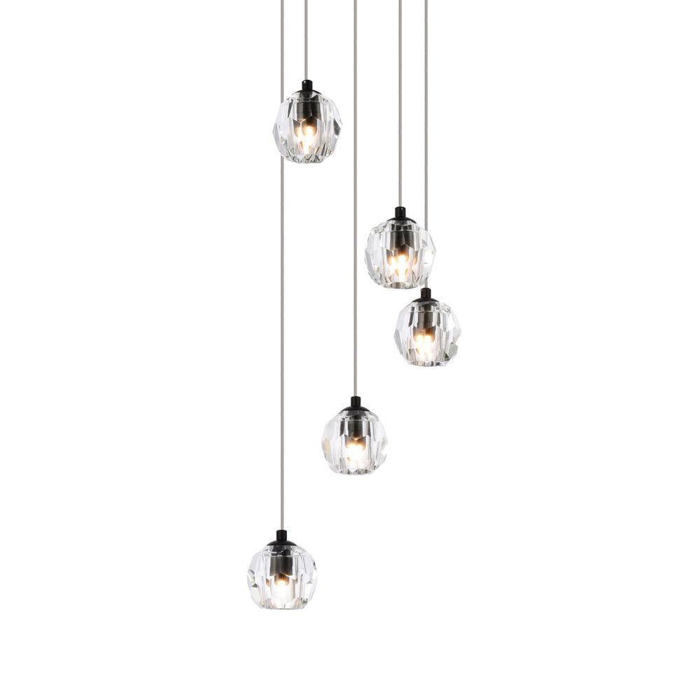 Angle. Elegant Lighting - Eren 5 lights Black pendant - Black.