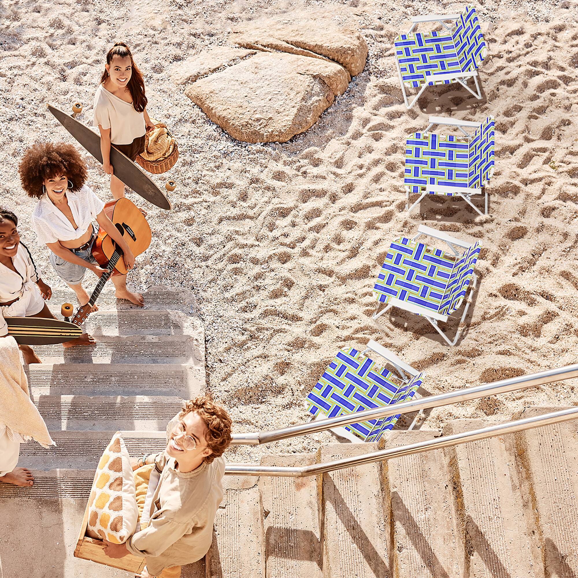 Alt View 1. Gymax - Gymax 4pcs Folding Beach Chair Camping Lawn Webbing Chair Lightweight 1 Position Blue - Blue.