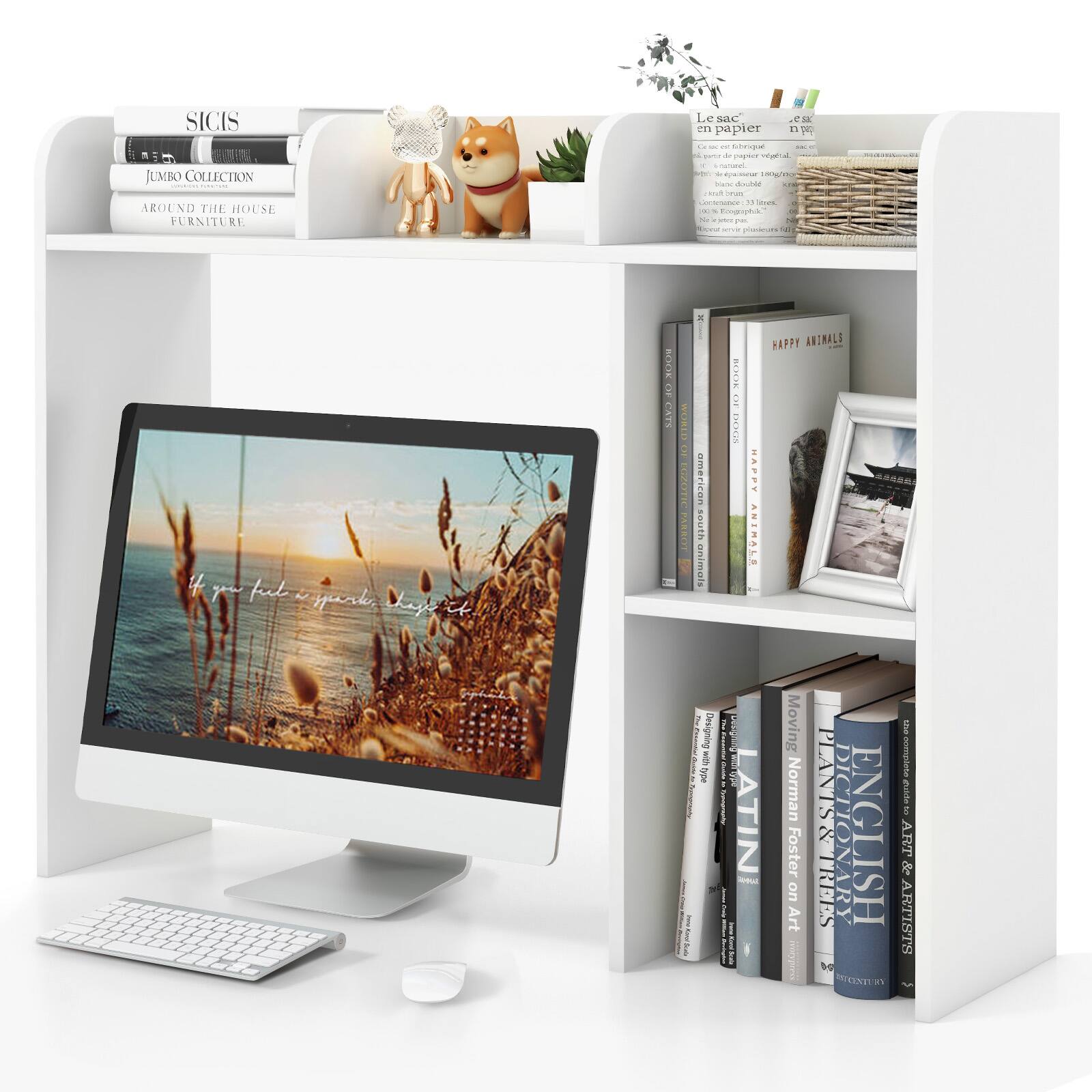 Ecooso - 3-Tier Multipurpose Desk Bookshelf with 4 Shelves - White