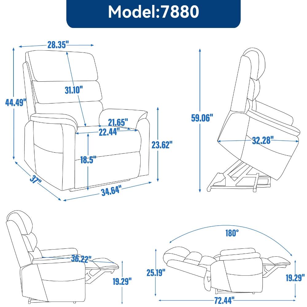 Model: 7880

- 28.35"
- 44.49" 37"
- 31.10" 21.65" 22.44" 18.5" 34.64"
- 23.62"
- 59.06"
- 32.28"
- 180
- 36.22"
- 19.29"
- 25.19"
- 19.29"
- 72.44"