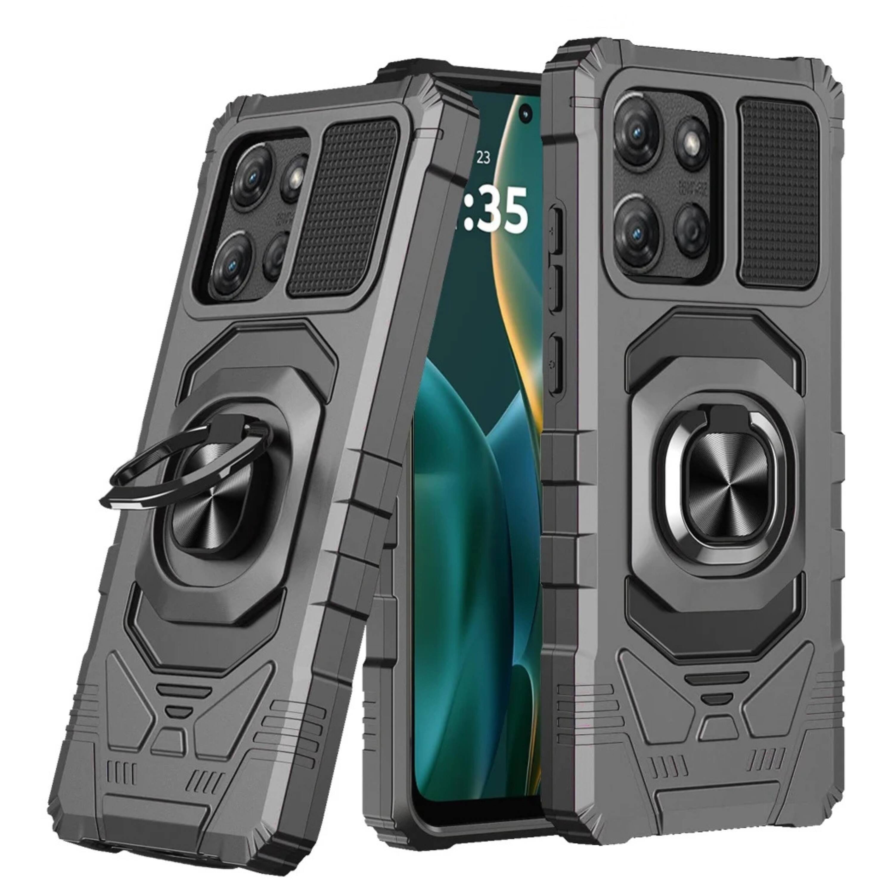 Front. Kitcheniva - Shockproof 2 Layer Metal Ring Stand Case With Tempered Glass For Moto G Stylus 2026 2025 Grey - Gray.