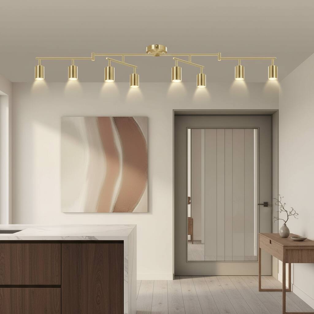 Back. Dazzed Corner - 8-Light Rotatable 55.3 inches Track Lighting Fixture, Adjustable LED Ceiling Lights - Gold.