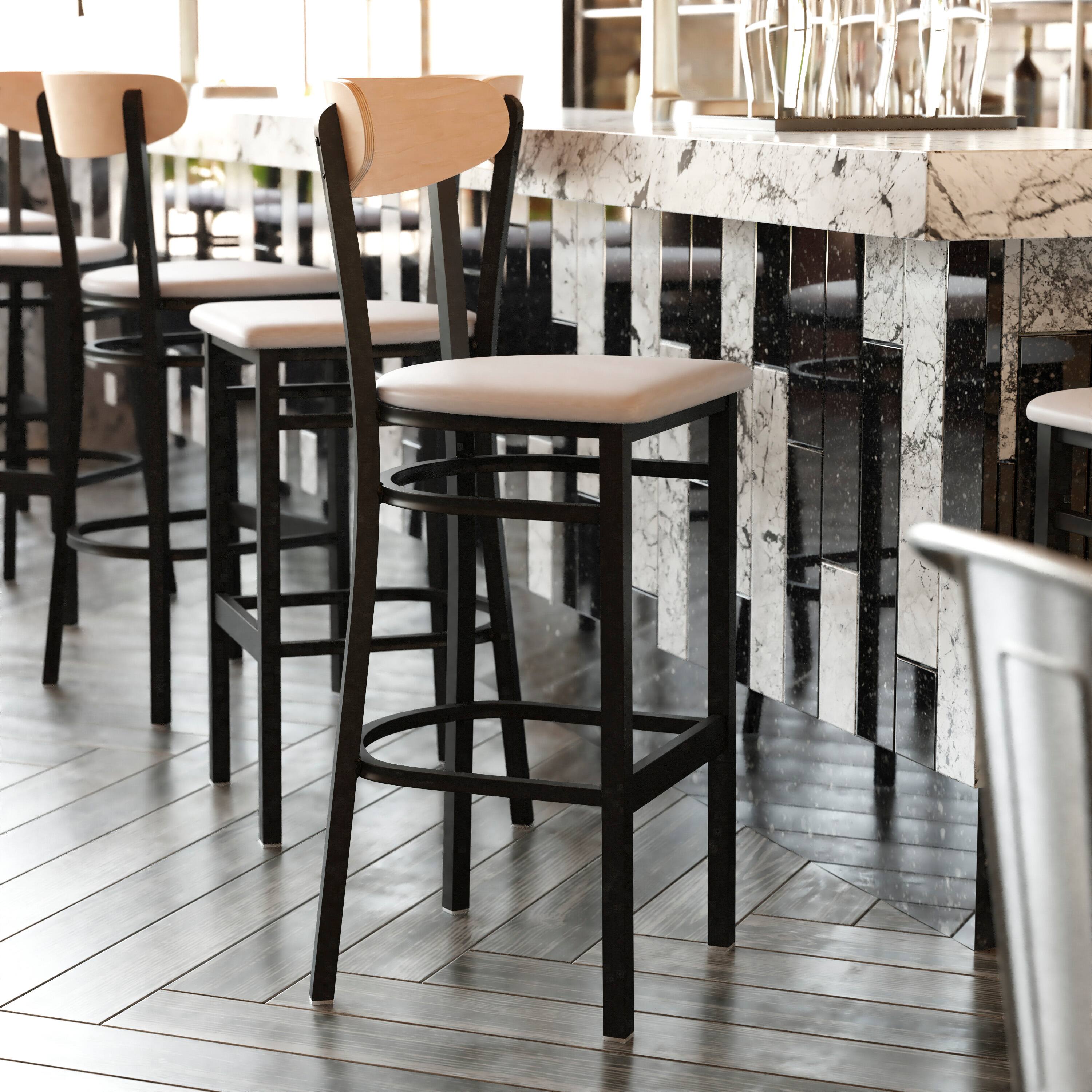 Angle. Flash Furniture - Wright Commercial Barstool with 500 LB. Capacity Black Steel Frame, Natural Birch Finish Wooden Boomerang Back, and Gray - Gray.