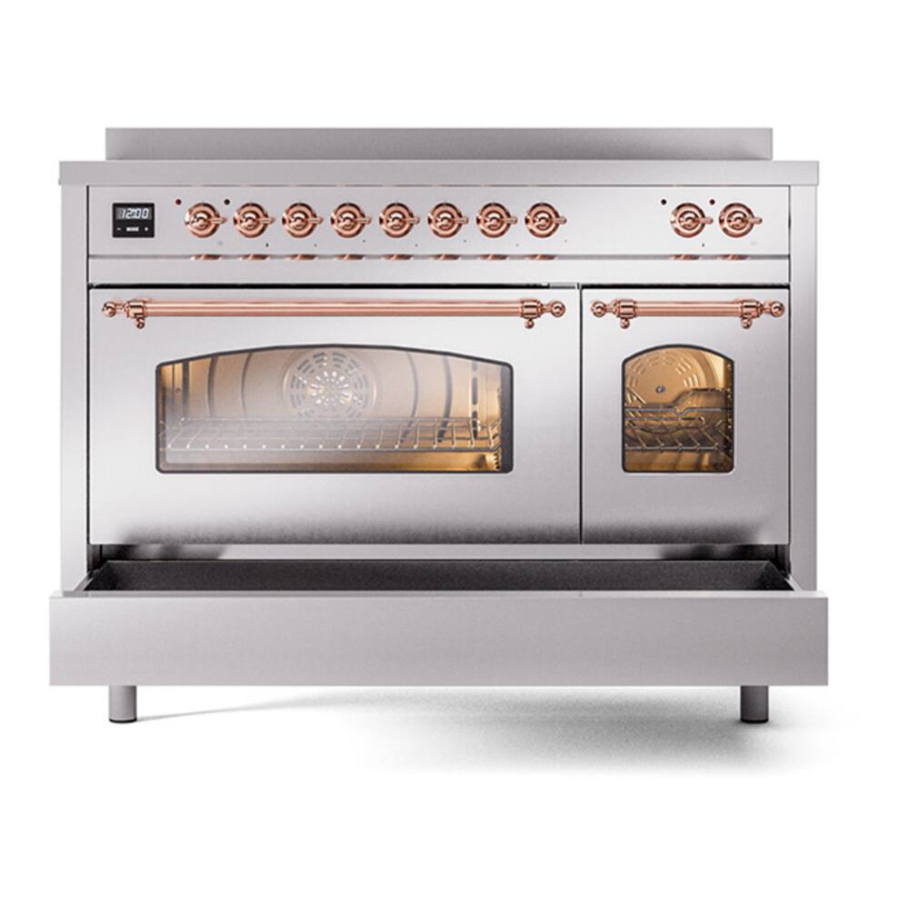 Alt View 5. ILVE - ILVE Nostalgie II Series 48 in. Induction Range with 6 Induction Elements (Copper Trim) - Stainless Steel.