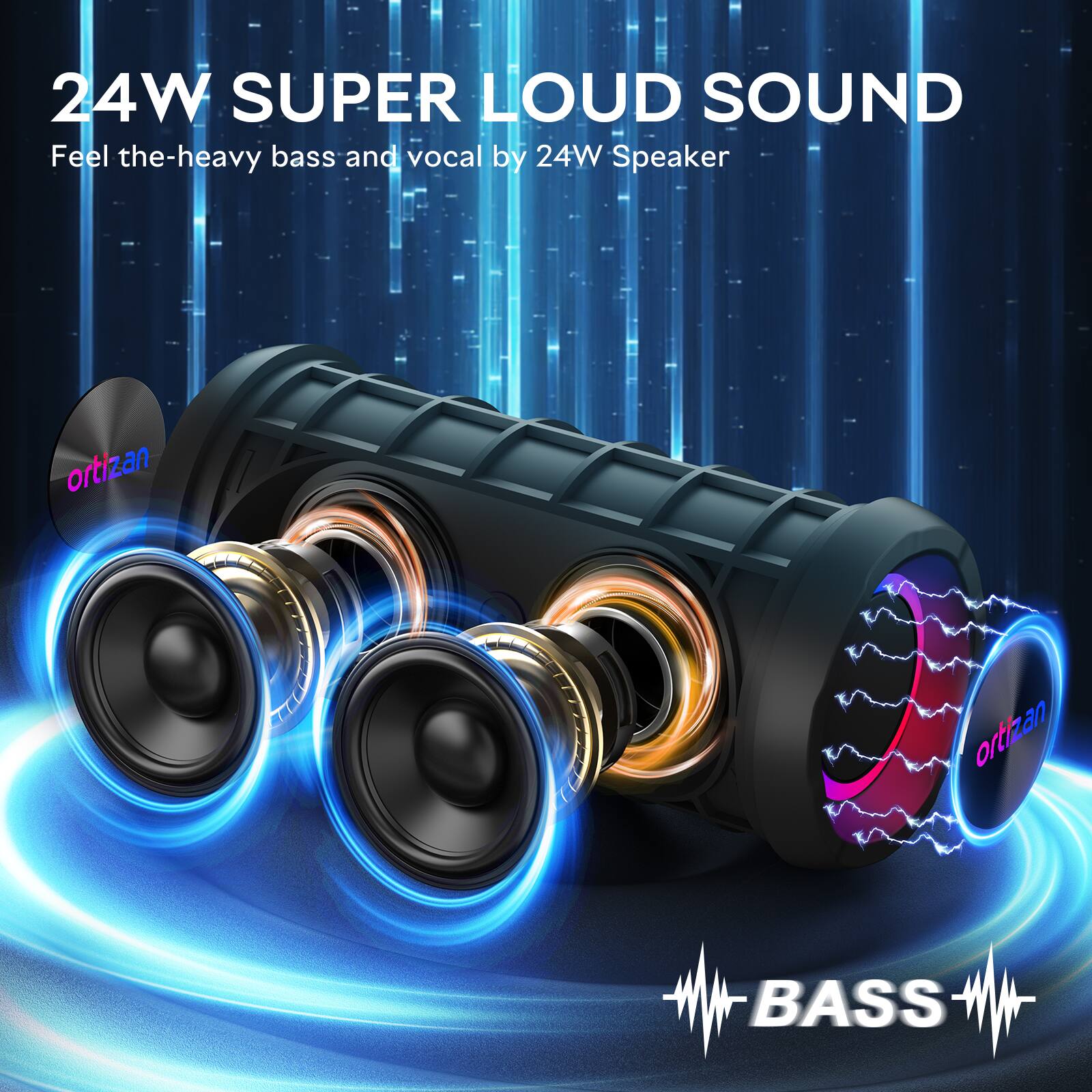 24W SUPER LOUD SOUND  
Feel the heavy bass and vocal by 24W Speaker  
ortizan  
BASS