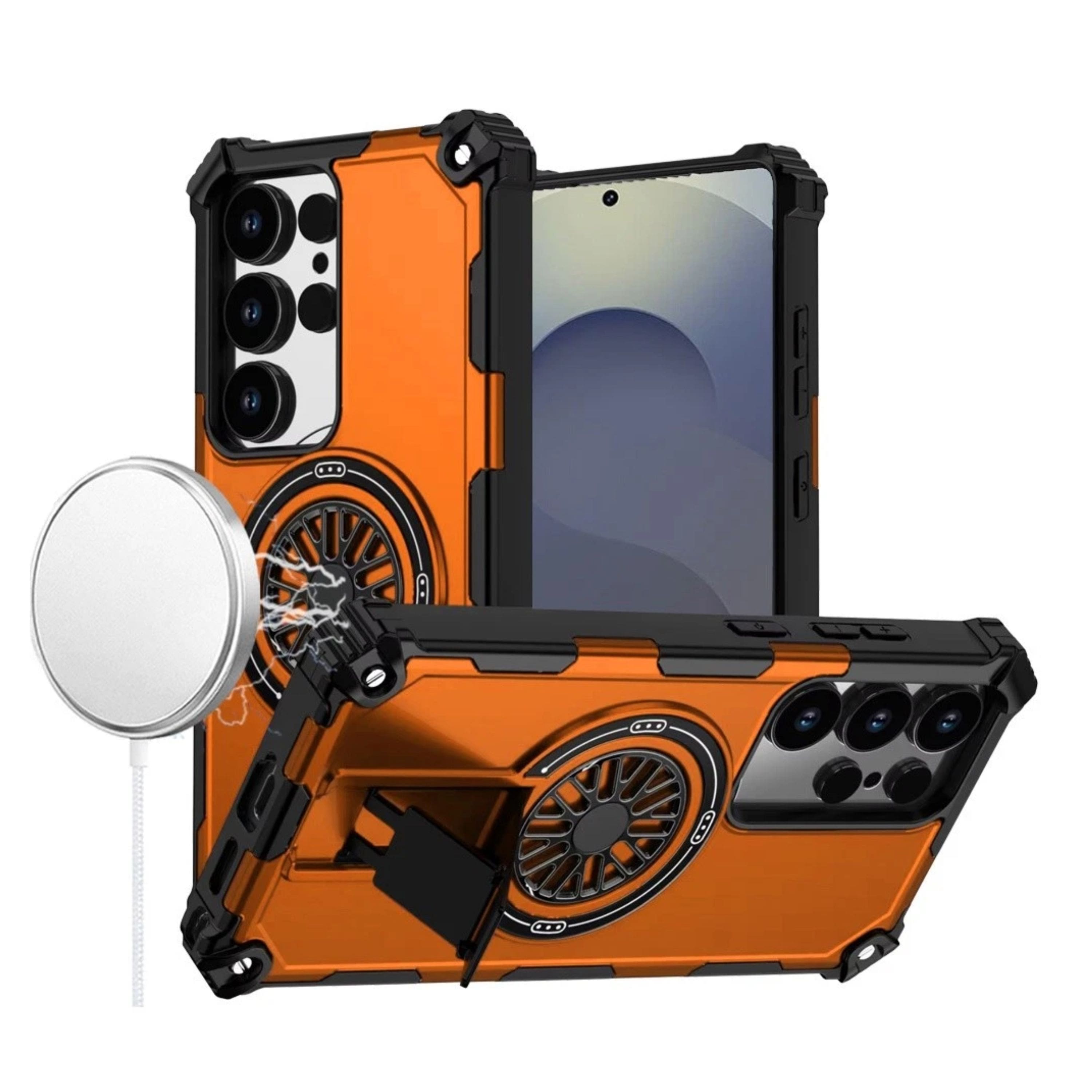 Kitcheniva - Rugged Magnetic Circle Pop-Out Stand Phone Case With Tempered Glass For Samsung Galaxy S25 Ultra - Cosmic Orange price history on PriceWatchPro