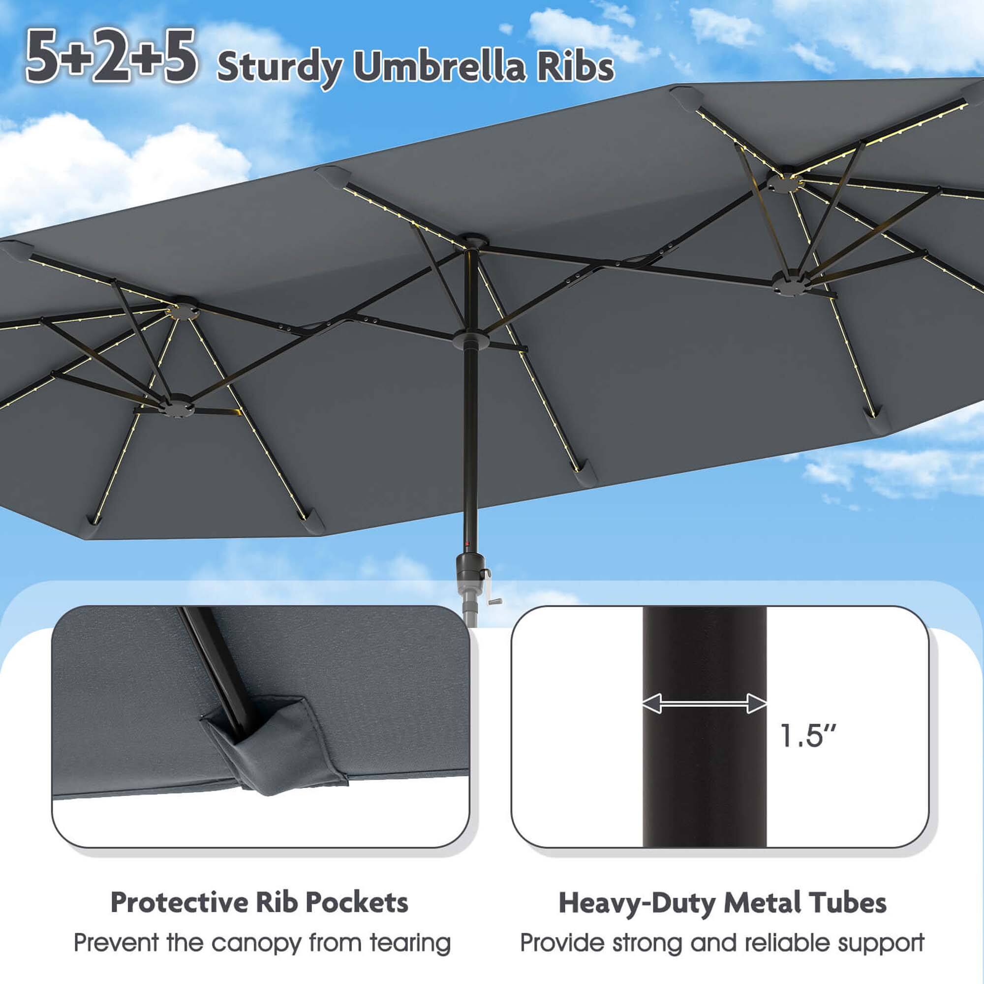 5+2+5 Sturdy Umbrella Ribs

Protective Rib Pockets

Heavy-Duty Metal Tubes
