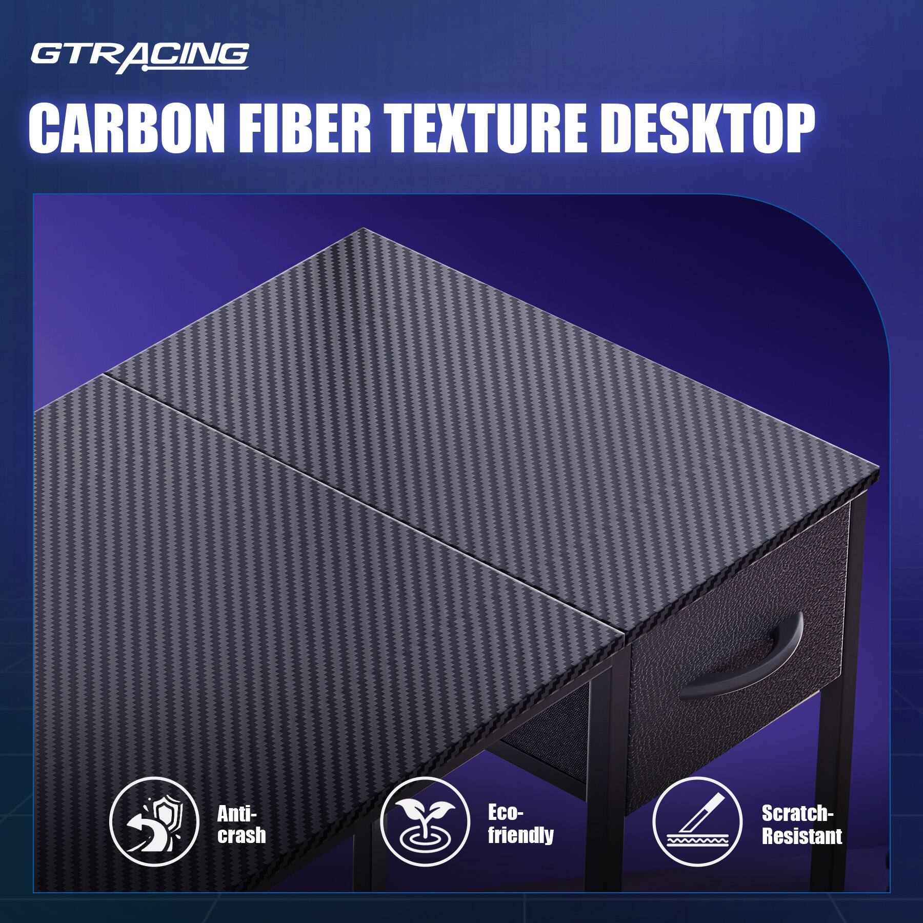 GTRACING CARBON FIBER TEXTURE DESKTOP Anti-crash Eco-friendly Scratch-Resistant