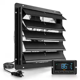 VEVOR - 24 Inch Shutter Exhaust Fan Wall Mounted Automatic Louvers EC Motor, Steel Housing, Temperature & Humidity Controller - Black