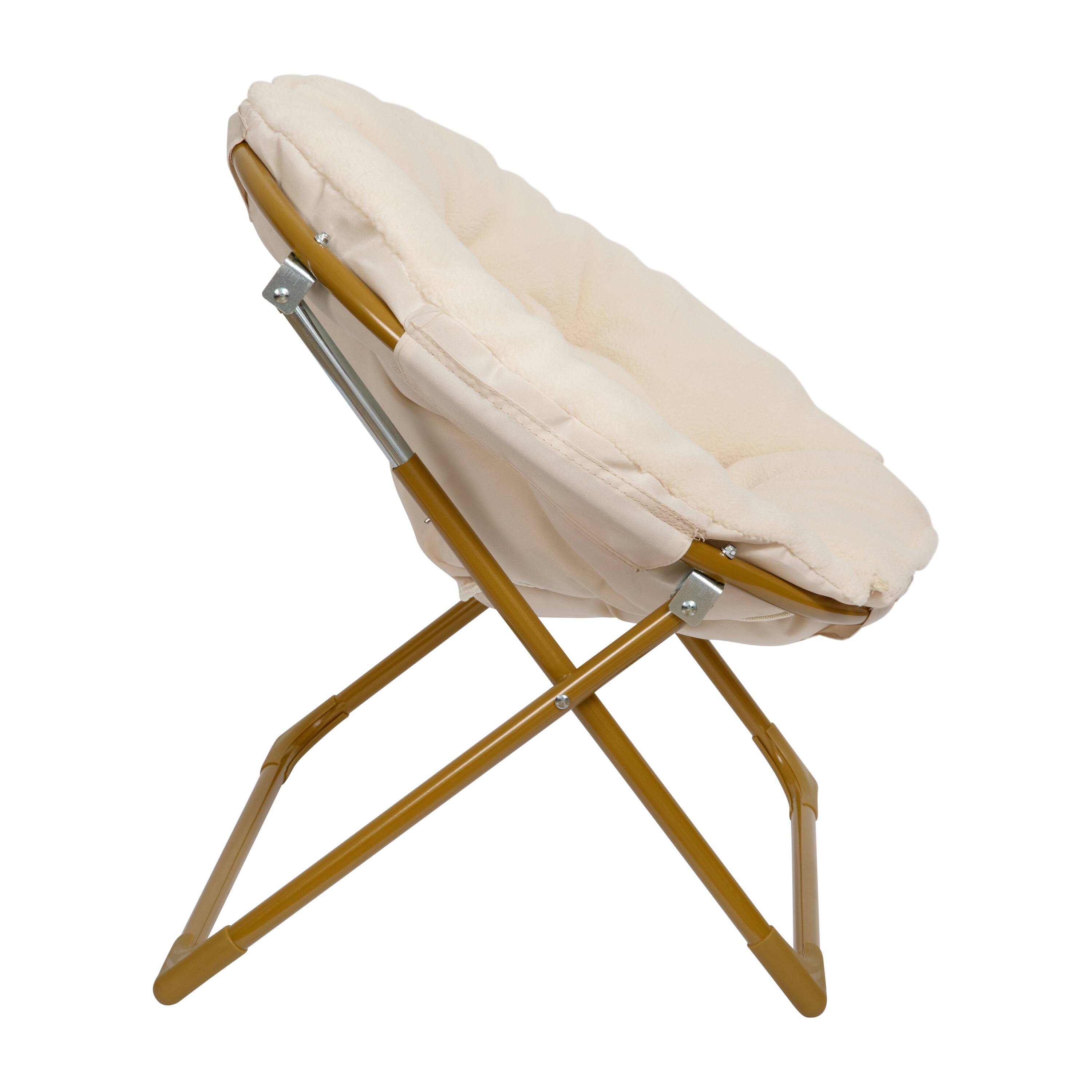 Alt View 8. Emma + Oliver - Io Kid's Folding Saucer Chair with Cozy Faux Fur Upholstery and Metal Frame for Playroom, Bedrooms, Nursery and More - Ivory Faux Fur/Soft Gold Frame.