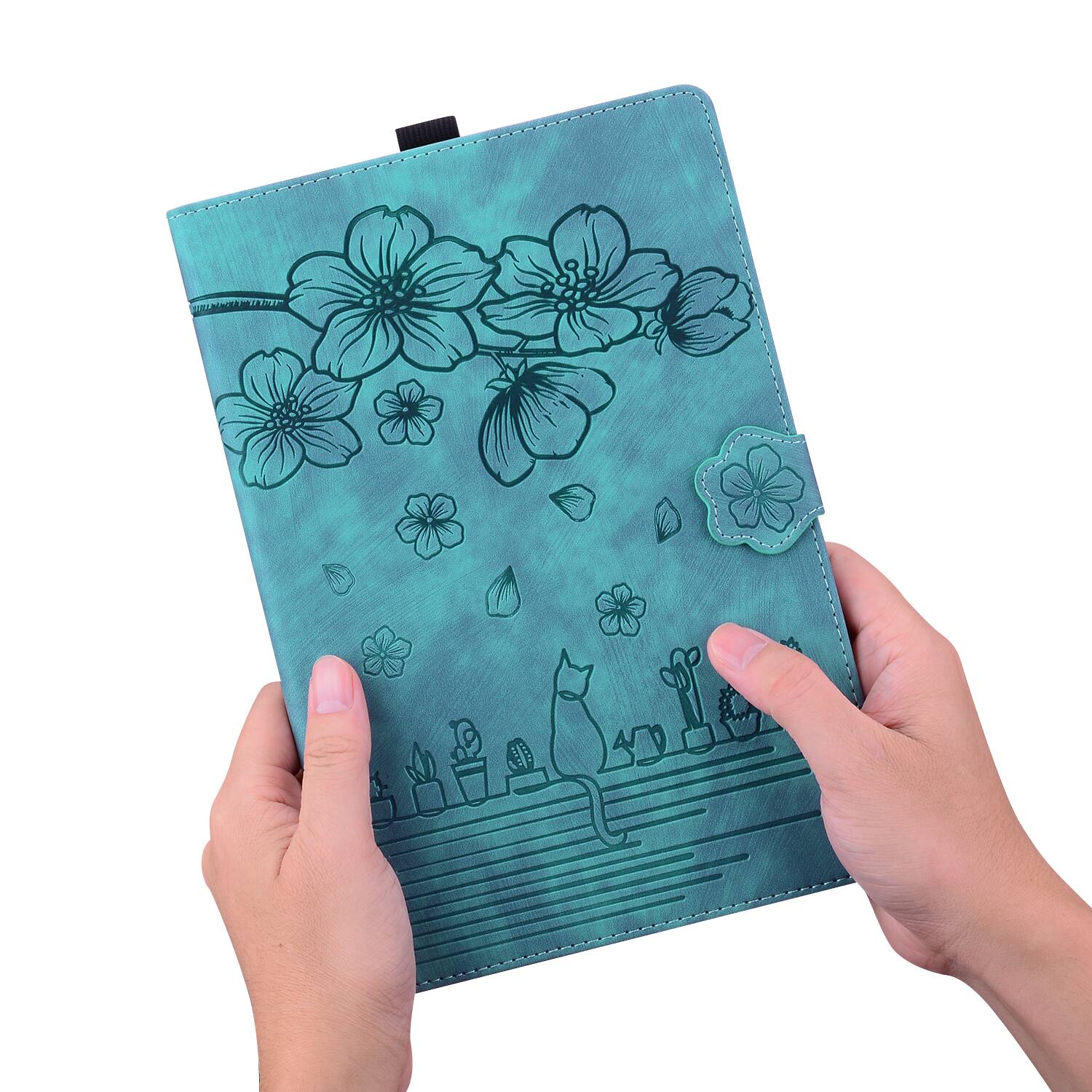 Alt View 3. Dteck - For Apple iPad (A16) 11" 2025/iPad 10th 2022 Embossed Flower Pattern Folio Case Card Slots Kickstand Cover - Green.