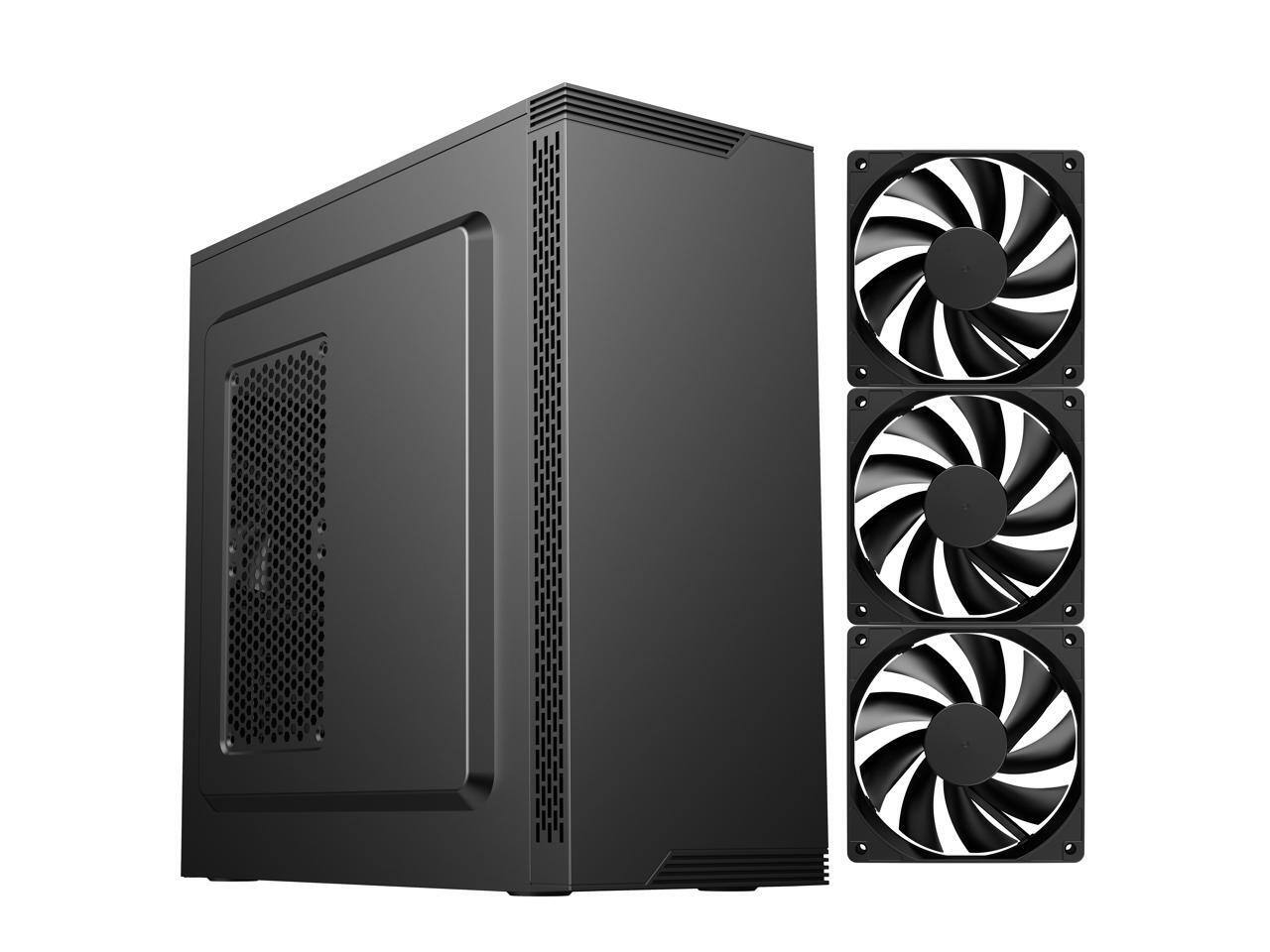 DIYPC - DIY-S05-BK USB3.0 ATX Mid Tower Case, 3x120mm Black Fans - Black