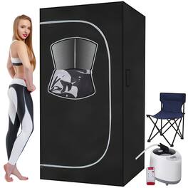 APRILSOUL - Portable Steam Sauna Home Full Body 26L 1000W Steamer Folding Chair Remote - Black