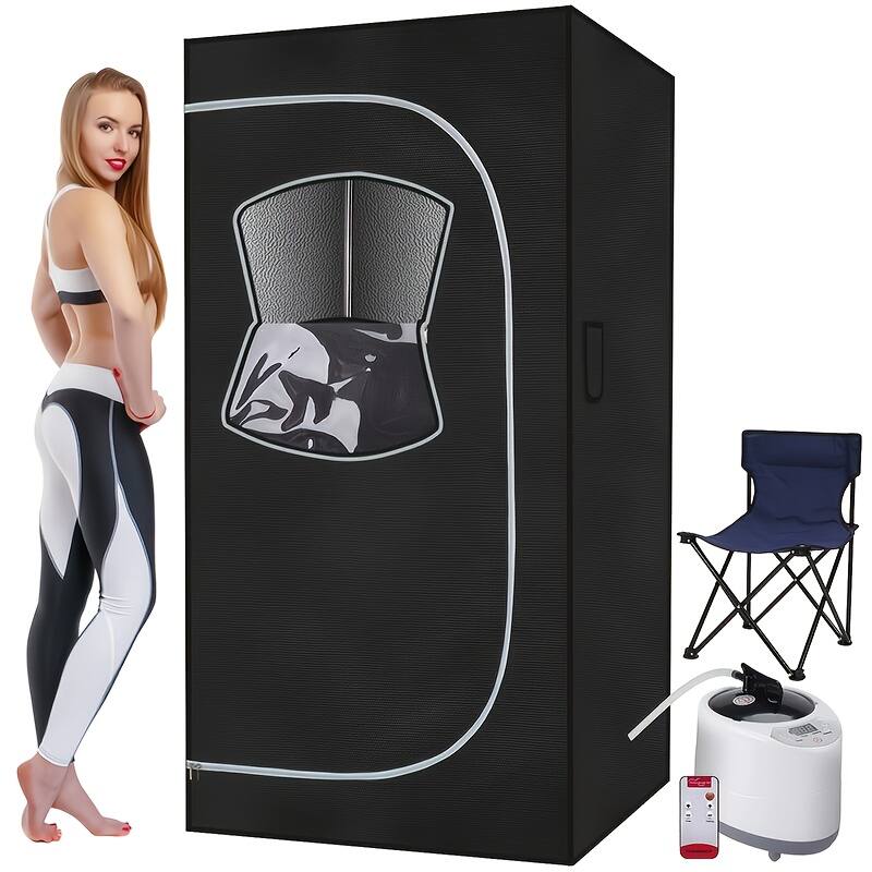 Front. APRILSOUL - Portable Steam Sauna Home Full Body 26L 1000W Steamer Folding Chair Remote - Black.
