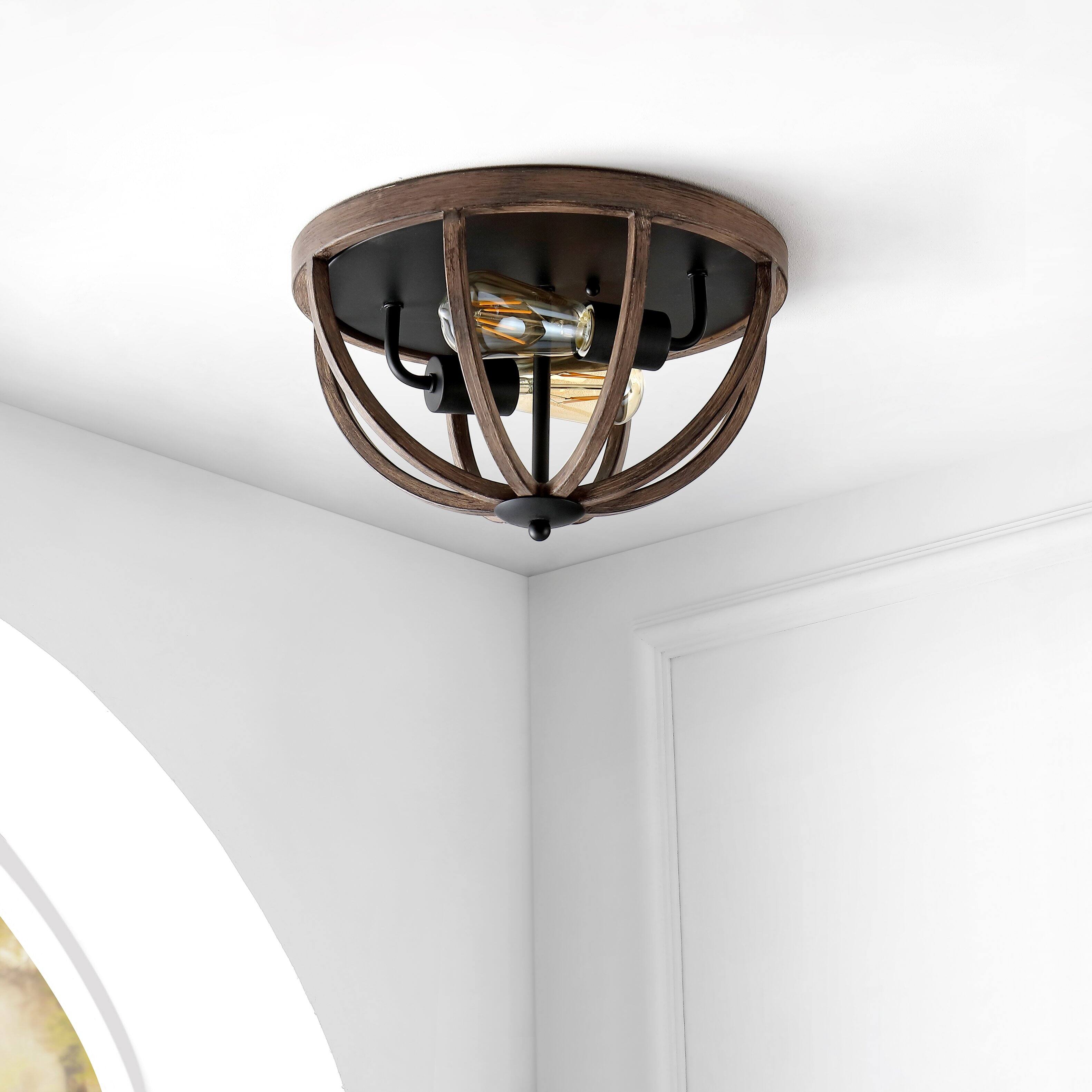Alt View 4. Jonathan Y - Darlene 13" 2-Light Iron Rustic Farmhouse LED Flush Mount, Brown - Brown.