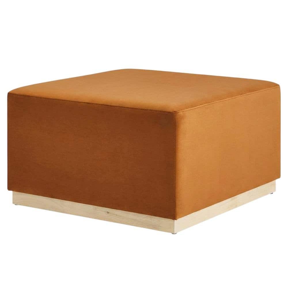 Outdoor Escape - Square Performance Velvet Ottoman In Neutral Color, Outdoor Spaces, 28-Inch Size - Brown