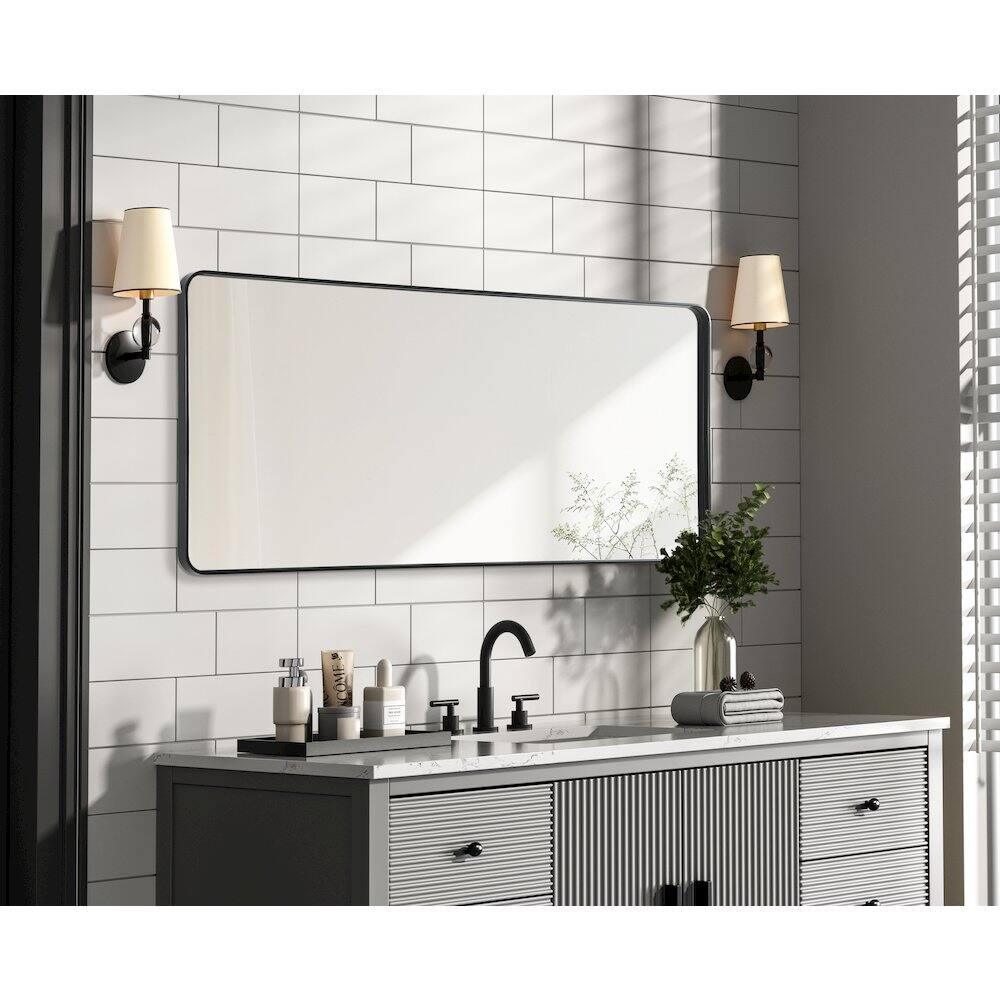 Alt View 2. Elegant Decor - Contour Metal Rectangle Mirror 32x72 in Black - Black.