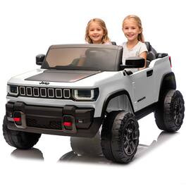 Babevy - 24V Licensed Ride on Car for Big Kids, 2-Seater Electric Truck with Remote Control, 3 Speeds, Music & LED Lights - White