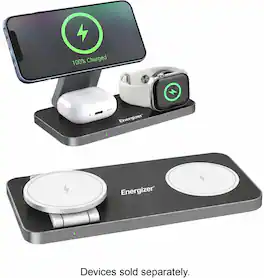 Energizer - 3-in-1 15W Magnetic MagSafe/Qi2 Compatible Fast 15W Charger, Charging Station/Stand for iPhone + AirPods + Apple Watch - Black