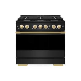 ZLINE - Autograph 36 in. 5.2 cu. ft. Manual Clean Marino Freestanding Gas Range with 6 Burners and Gold Accents - Black Stainless Steel